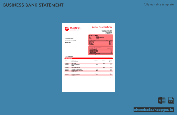 Beispiel eines Kontoauszugs vom Geschäftsgirokonto der Bank of Guizhou (Word- und PDF-Datei)